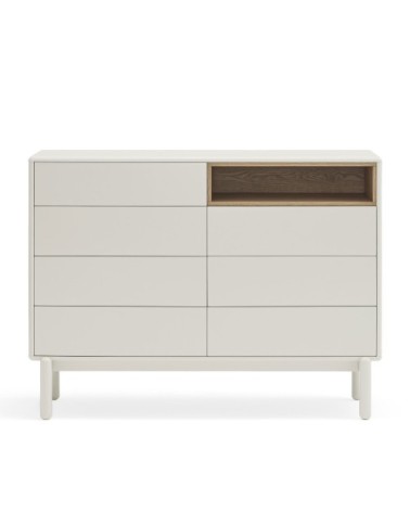 Commode 7 tiroirs 1 niche en bois L120xH90cm blanc