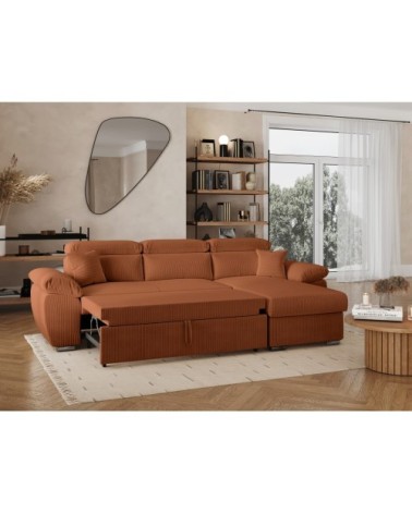 Canapé d'angle reversible convertible en velours côtelé - terracotta
