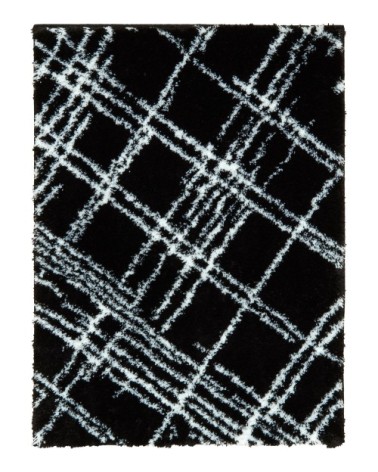 Tapis shaggy abstrait motif géométrique noir - 67x90 cm