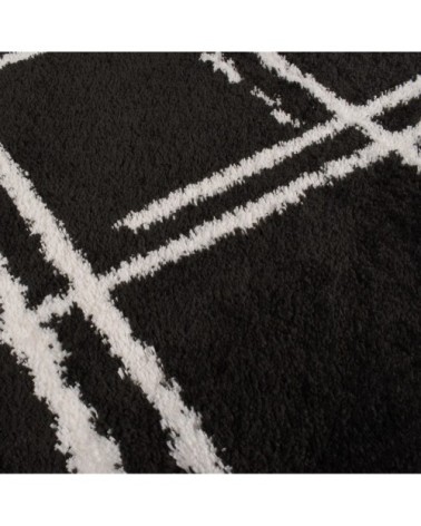 Tapis shaggy abstrait motif géométrique noir - 67x90 cm