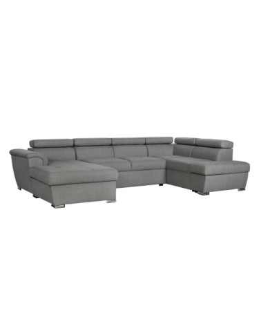 Canapé d'angle droit panoramique en tissu gris clair