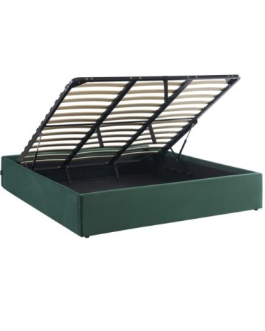 Lit coffre 180x200cm en velours vert + sommier à lattes