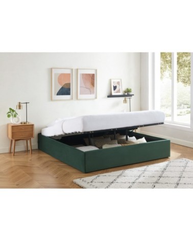 Lit coffre 180x200cm en velours vert + sommier à lattes