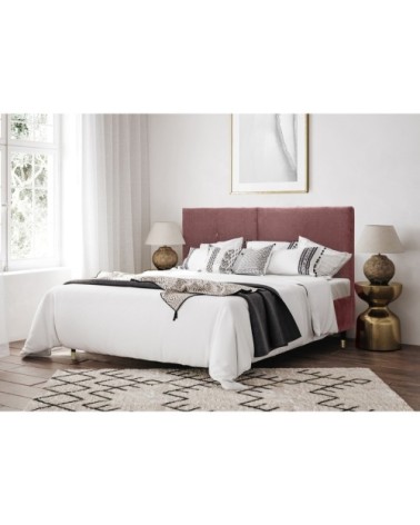 Lit avec sommier 2 places  en velours vieux rose