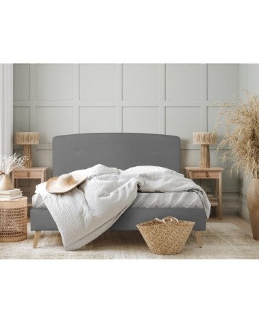 Lit avec sommier 2 places  en tissu gris perle