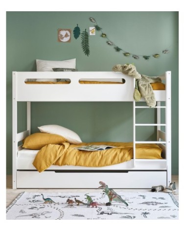 Tiroir de lits superposés 90x190 blanc à roulettes