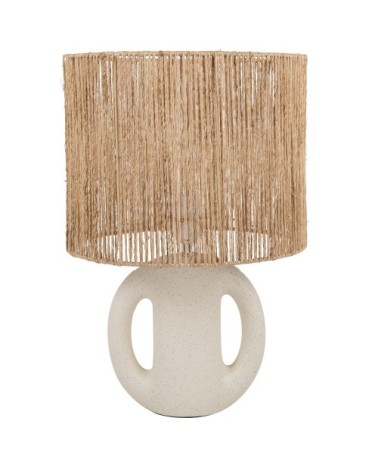 Lampe en céramique écrue et abat-jour en jute marron