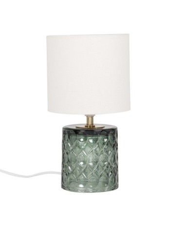 Lampe en verre vert olive et abat-jour en coton écru
