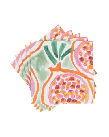 Serviettes en papier motifs grenades verts, orange et roses (x20)