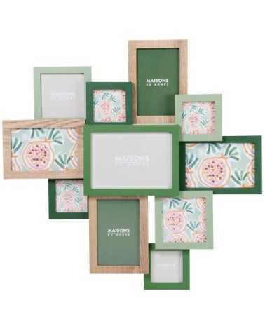 Cadre multivues 11 photos vert et beige 54x52