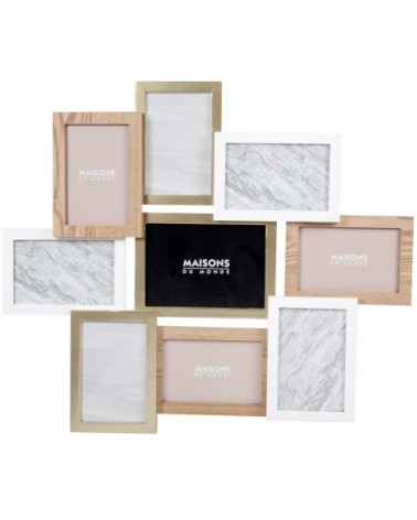 Cadre multivues 9 photos doré, écru et beige 55x48