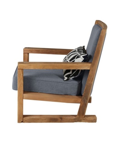 Fauteuil en pin recyclé et tissu gris