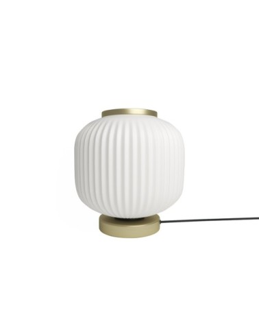 Lampe à poser en verre opaque blanc et métal doré
