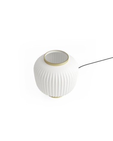 Lampe à poser en verre opaque blanc et métal doré