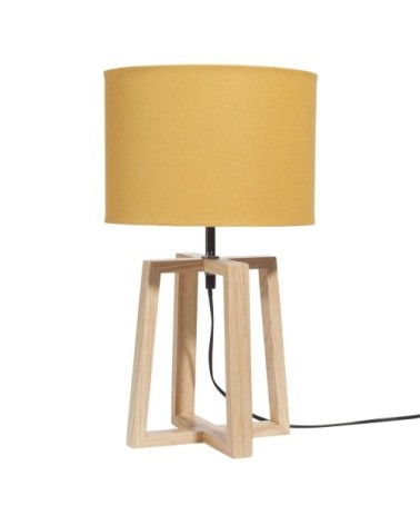 Lampe en hévéa avec abat-jour jaune moutarde