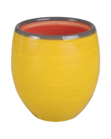 Tasse en faïence rouge et verte jaune et rouge