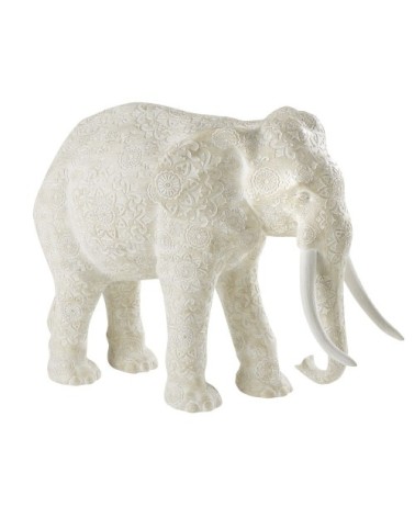 Statue éléphant beige effet vieilli motifs mandala H48