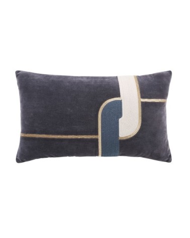 Coussin en velours bleu formes linéaires abstraites 30x50