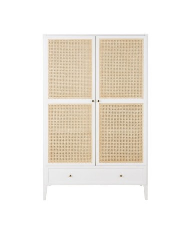 Dressing 2 portes 1 tiroir écru et rotin tressé