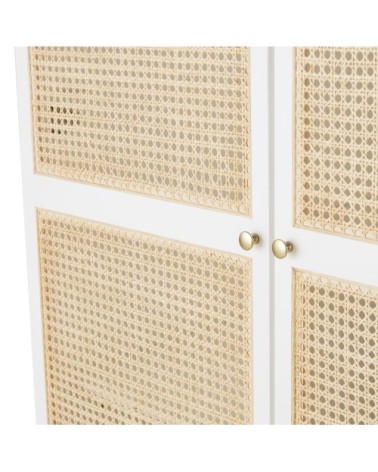 Dressing 2 portes 1 tiroir écru et rotin tressé