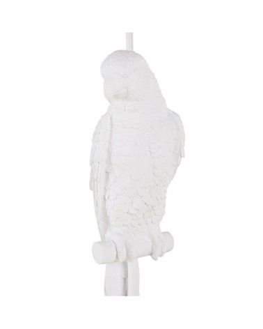 Lampadaire perroquet sculpté blanc abat-jour en rabanne marron H157