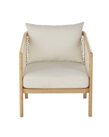 Fauteuil en bois de frêne et cordage en coton beige