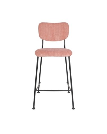 Lot de 2 tabourets de bar en velours côtelé 65cm rose