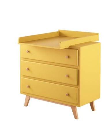 Commode compatible plan à langer 3 tiroirs jaune