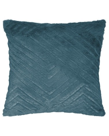 Coussin déhoussable effet fourrure polyester bleu canard 45 x 45