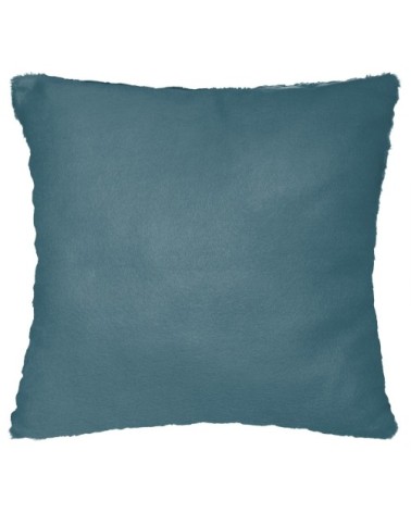 Coussin déhoussable effet fourrure polyester bleu canard 45 x 45