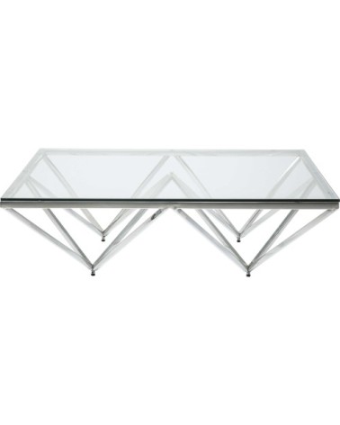 Table basse carrée en acier argenté et verre