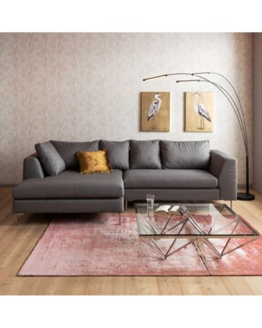 Table basse carrée en acier argenté et verre