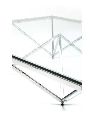 Table basse carrée en acier argenté et verre