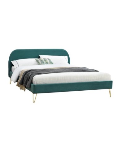 Structure de lit 160 x 200 cm x 200 cm en velours et laiton vert