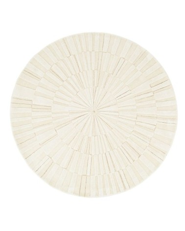 Tapis rond tufté main en laine et en coton blanc, D180