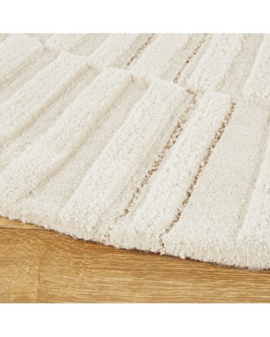 Tapis rond tufté main en laine et en coton blanc, D180