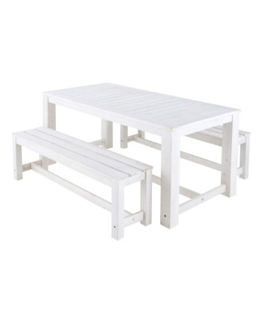 Ensemble table et bancs de jardin en bois blanc de jardin