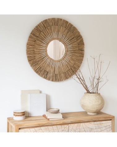 Miroir en jonc de mer beige D90