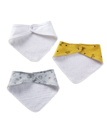 Bavoirs bandanas en coton bleu, noir, blanc et jaune moutarde (x3)