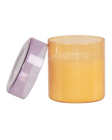 Bougie parfumée en verre violet et jaune