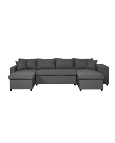 Canapé d'angle panoramique avec poufs en tissu - gris foncé