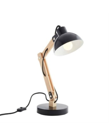 Lampe à poser métal noir et bois naturel H59cm