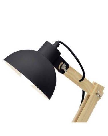 Lampe à poser métal noir et bois naturel H59cm