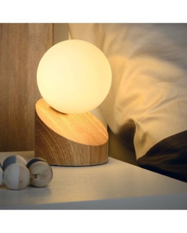 Lampe à poser bois et verre interrupteur tactile D10cm