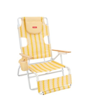 Chaise plage inclinable repose pieds aluminium jaune