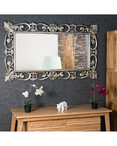 Miroir Cordoue en bois patiné argenté 140 X 80