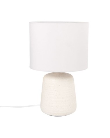 Lampe en céramique blanche et abat-jour en coton gris