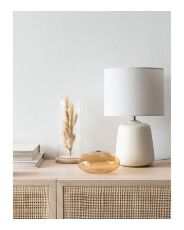 Lampe en céramique blanche et abat-jour en coton gris