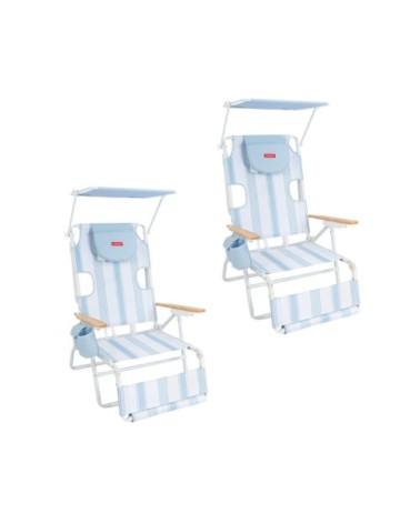 Lot de 2 Chaises de Plage Pliables Bleu