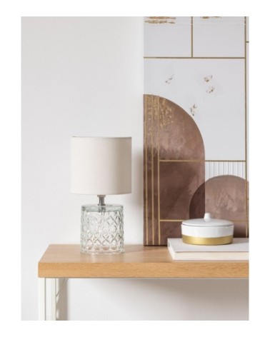 Lampe en verre et abat-jour en coton écru